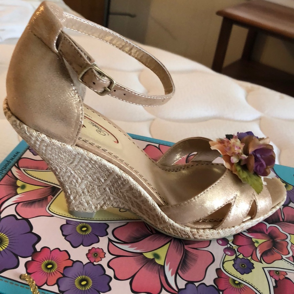 Poetic license wedge sandal “true romance” gold